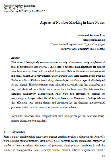 Aspects of number marking in Izere nouns